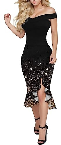 Damsommarklänning 2026 Volang Axelbas Lös Dam Kalla Blommor Slits Enkel Klänning Mode Vanlig Kortärmad Sexig(Black,XXL)