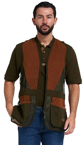 JACK PYKE Sporting Clay Schießweste Herren, Polyester-Mesh Schiessweste mit Suede-Trim, Mehrere Taschen, Leichte Jagdweste für Clay Shooting und Outdoor, Größe S–3XL