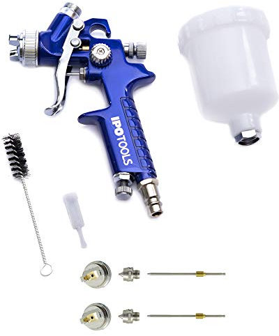 Pistola per verniciare a spruzzo HVLP (Pistole a spruzzo per verniciare – con ugello in plastica da 600 ml e con ugello in acciaio inossidabile da 0,8 mm e altri 2 ugelli (0,5 mm e 1 mm)