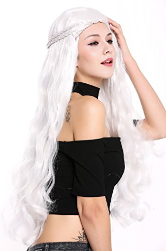 WIG ME UP- 91323-ZA68C Peluca Mujer Carnaval Blanco Ondulado, elaborada Trenzadas, Raya en el Medio, Muy Largo …