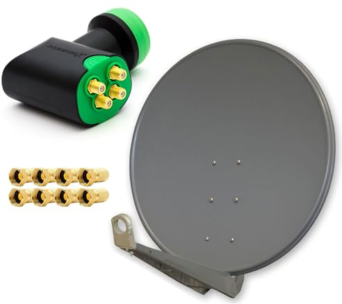 Premium X Deluxe SAT Anlage für 4 Empfänger 100cm Satellitenantenne ALU Anthrazit mit Green Diamond Quad LNB inkl. 8X F-Stecker