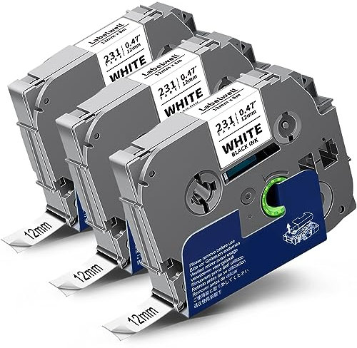 Labelwell kompatibel TZe-231 TZe231 für Brother TZc-231 TZ-231 Tze 12mm 0.47 Laminated White Tze Schriftband für P-Touch PT-H100R PT-H105 PT-H100LB PT-H110 H107B PT-D400 PT-D210 PT-E100 D600VP 1000