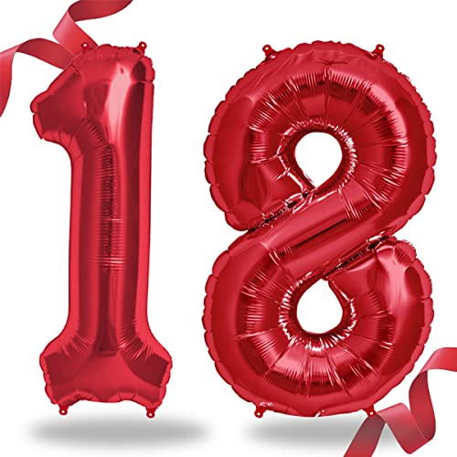 Folienballon Zahl in Rot- Riesenzahl ca.100cm Ballon - Folienballons für Luft oder Helium als Geburtstag, Hochzeit, Jubiläum oder Abschluss Geschenk, Party Dekoration (Rot [ 18 ])