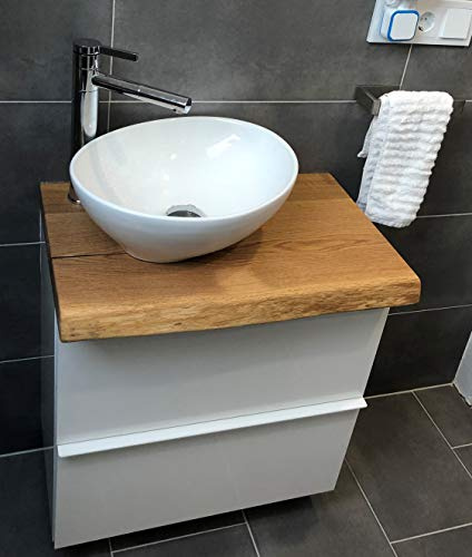 SPONHOLZ Waschtischplatte Eiche massiv Baumkante geölt Holz Aufsatzwaschtisch (60 x 30 cm)