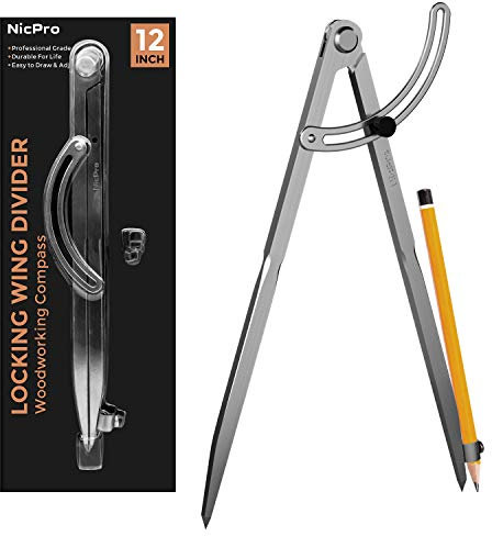 Nicpro Kompass 30,5 cm/12 Zoll, Professioneller Große Bleistift Markierung Zirkel mit Bleistifthalter für Geometrie, Lederverarbeitung,Bleistift Zirkel für Tischler, Zeichnen Kompass