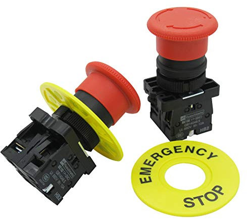 mxuteuk 2 pezzi 2NC 22mm Interruttore a pulsante di arresto di emergenza a fungo rosso AC 660V 10A HB2-ES544
