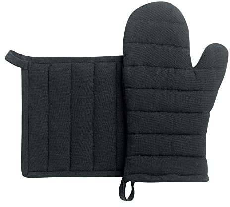 Winkler - Lot gant/manique Jona – Coton recyclé - Protection de cuisine, barbecue, pâtisserie – Dessous de plat en tissu