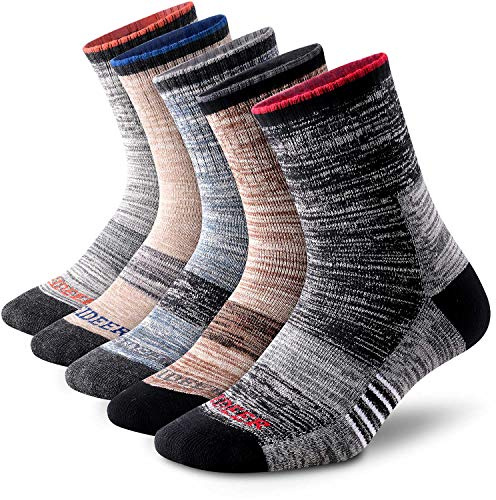 FEIDEER Men's Hiking Walking Socks, 5 pack Wicking Cushioned Outdoor Recreation Quarter Low Cut Ankle Socks for Men (TJ-2-5MS20105-L)