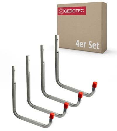 Gedotec Wandhaken Garage Metall-Haken Werkstatt | Schwerlast-Gerätehalter 250 x 300 mm | Befestigungshaken für die Wand-Montage | Tragkraft 30 kg | 4 Stück - Montagehaken-Set für Geräte-Halterung