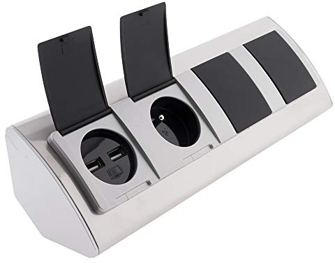 Multiprise d'angle avec clapets de Protection 3 Prises + 2 USB - Aluminium - Otio