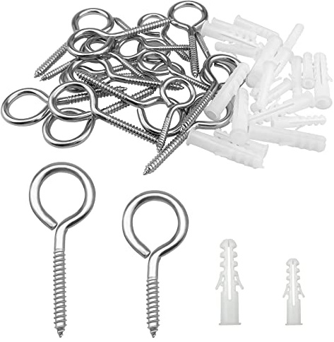 CiShow 20pcs 304 Stainless Steel Eye Screws Hooks Galvanised Heavy Duty Eyelet Vine Eye Bolts Self-Tapping Screw Hooks Kit, for Fixing Wood Garden, Frame Loop Ring Wall Hangers Curtain (M4*50, M5*70)