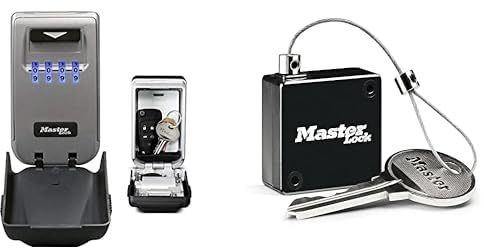 Master Lock Schlüsseltresor mit beleuchteten Zahlencode + Ausziehbares Schlüsselkabel [Medium] [Wetterfest] - 5425EURD - Schlüsselsafe