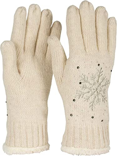 styleBREAKER Damen Strickhandschuhe Schneeflocke | Wärmendes Fleece-Innenfutter gegen Kälte, glitzernde Strasssteine, weiches Bündchen, sehr elastisch für 16-21 cm Handumfang.