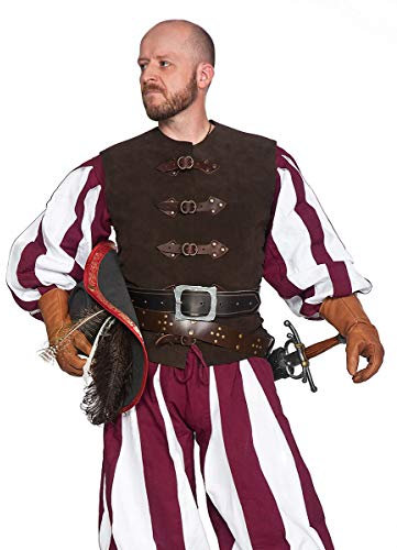 Andracor - elegante Mittelalter-Weste mit Schnallen aus echtem Leder für Edelmänner, Krieger und Söldner - LARP, Cosplay und Fantasy - Braun - Größe XL