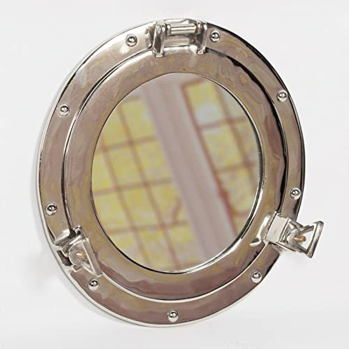 Porteos de buey náuticos marítimos colgantes de pared de 30,5 cm de ojo de buey redondo cromado ventana de buey vidrio latón ventana espejo decoración de pared ojos de buey