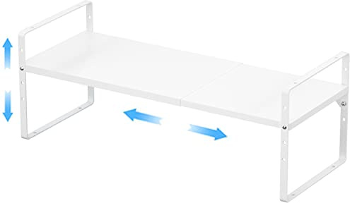 GEDLIRE Erweiterbarer Schrankregal Küchenregal Organizer, stapelbarer Metall Gewürzregal Regaleinsatz Schrank-Organizer Regal, Küche Aufbewahrung Lagerregal für Zuhause, Büro, Speisekammer, Weiß