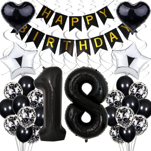 Luftballon 18. Geburtstag Dekoration,Schwarz Geburtstag 18 Jahre,Black and White Party Deko,18 Geburtstag,Silber Geburtstagsdeko 18,18. Geburtstagdeko