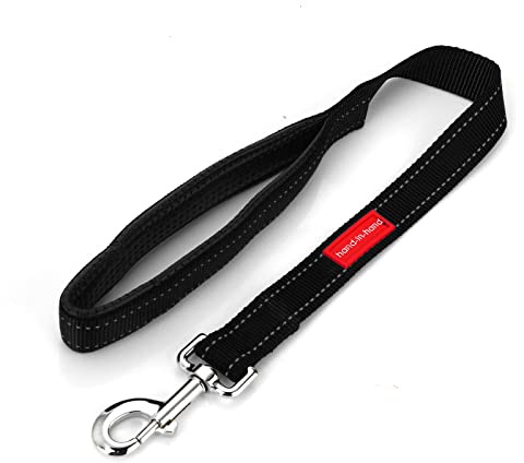 TIESOME Guinzaglio corto per cani con manico imbottito, doppia fettuccia in nylon riflettente per animali domestici guinzaglio per allenamento a piedi (nero)