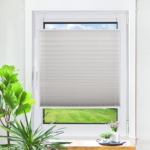 Homland Plissee ohne Bohren Klemmfix Grau B75 x H210 cm, Plissees für Fenster und Tür, Jalousie Easyfix Plisseerollo mit Klemmträger Sonnenschutz und Sichtschutz lichtdurchlässig Rollo