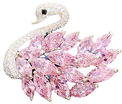 QQY La broche papillon en cristal cygne, animal décoratif en diamant pour femmes (Cygne rose)