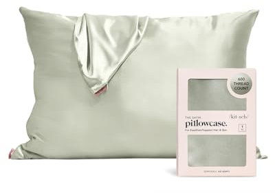 Kitsch Satin Pillowcase with Zipper for Hair & Skin, Softer Than Silk Pillow Cases Queen, Smooth Pillow Covers, Machine Washable, Wrinkle-Free, Cooling Satin Pillow Cases Standard Size 19x26, Sage