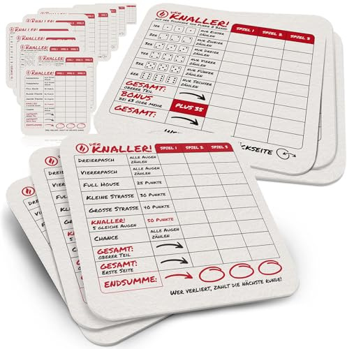 Funke & Brand Bierdeckel Spiel Der Knaller - Bierdeckelspiel DER KNALLER 50er Set - Ausgefallenes Wüfelspiel Bierdeckel - Coaster Getränkeuntersetzer Tischuntersetzer Deko Quadratisch für Getränke