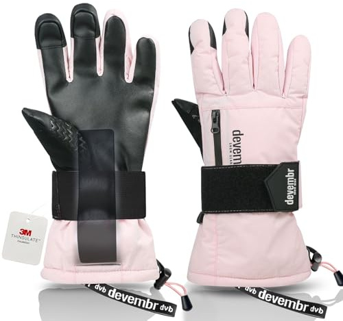 devembr Guantes de Snowboard con Muñequeras, Guantes de Esquí con Pantalla Táctil, Impermeables, Rosa, S