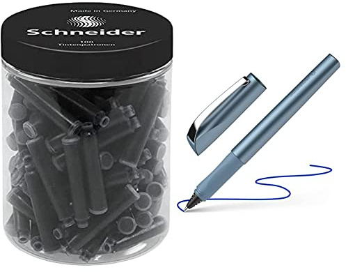 Schneider 6801 Tintenpatronen schwarz, 100 Stück, 100 Stück & 186223 Ceod Shiny Tintenroller Blue
