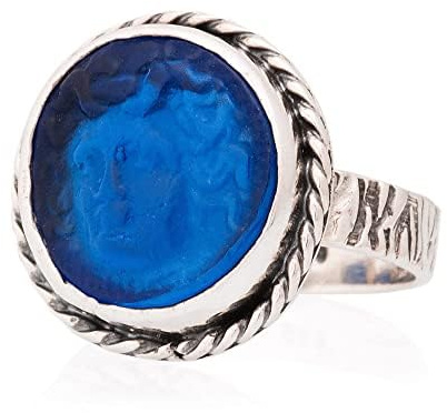 Medusa-Glasring, Intaglio-Glasring, antiker römischer Glasring. Medusa-Siegelring aus Silber. Römischer Intaglio-Silberring. Römischer Glas-Silberring.