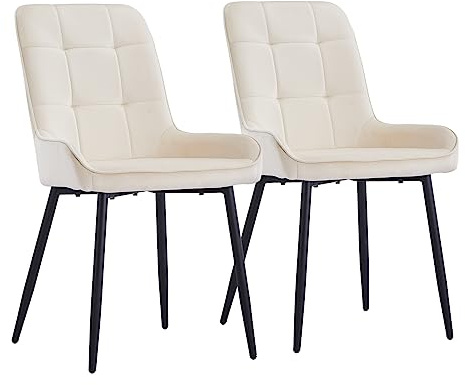 CLIPOP Esszimmerstühle Set Küchenstuhl Polsterstuhl Wohnzimmerstuhl Sessel mit Rückenlehne, Sitzfläche aus Stoffbezug, Metallbeine (2er Set, Samt Beige)
