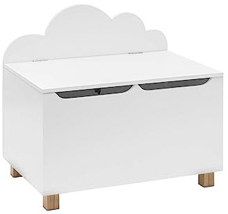 Rebecca Mobili Baule Portagiochi, Cassapanca Per Bambini, Bianco, MDF Pino, Con Coperchio Schienale, Per Cameretta - Misure HxLxP: 55 x 60 x 40 cm - Art. RE6844
