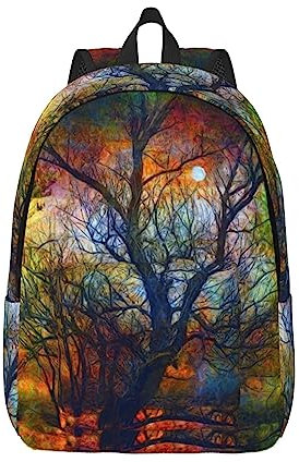 KoNsev Colorful Life Trees Laptop-Rucksack, Reiserucksack, Arzttasche, schwarz, Rucksack, stilvoll, leicht und funktional, Schwarz , M