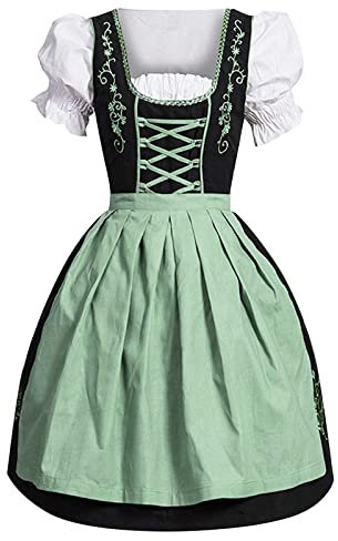Skang Damen Dirndl Deutsches Kleid für Damen in Übergröße mit eckigem Ausschnitt, Schürze, Oktoberfest-Biermädchen-Kostüm Hexenkleid Plus Size Damen Gothic (A5-Green, XXL)