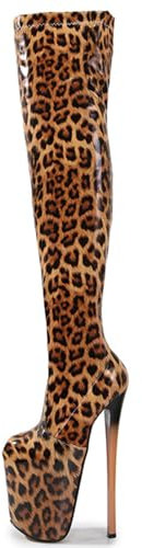 NIKKHO 19 cm High Heels, sexy Kniehohe Stiefel mit Leopardenmuster, Party-Nachtclub-Pole-Dance-Schuhe,-Plattformschuhe, Fetisch-Schuhe,Braun,48