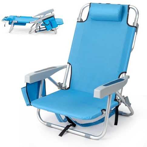 Outopee Folding Beach Chair, 5 Level Adjustable Positions, 100kg Capacity