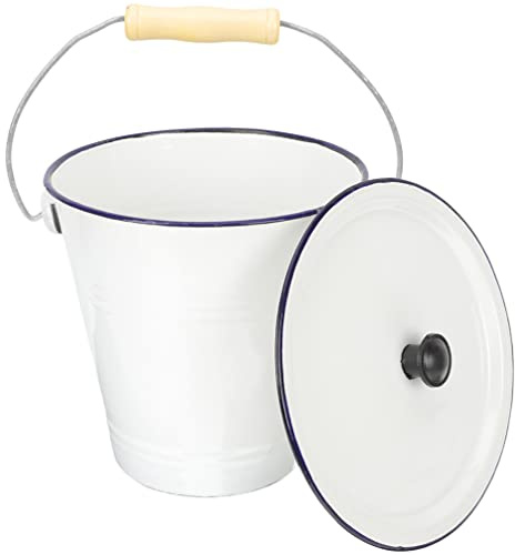 HOLIDYOYO White Enamel Bucket,Vintage Liquid Container Rustic Utensil Pail 5.5L Metal Pail Trash Can Wine Ice Bucket Enamel Chamber Pot Compost Bin with Lid Country Kitchen Utility Accessory Decor