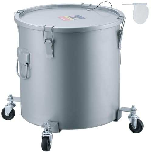 VEVOR Collecte Huile et Graisse Usagées sur Roulettes, 37,8 L, Fut de Récupération d'Huile pour Friteuse en Acier au Carbone, Récipient d'Huile avec Couvercle, Pinces de Verrouillage, Sac Filtrant