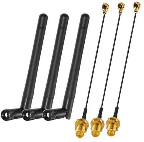 GTIWUNG 3 Pezzi RP-SMA Antenna WiFi Dual Band 2.4GHz 5.8GHz Wireless WLAN-Antenna + 3 Pezzi 30cm Cavo Pigtail Femmina