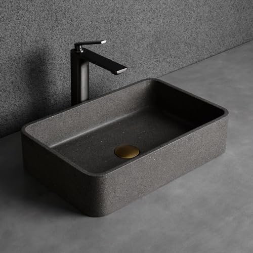 WYRMB Badezimmer-Waschbecken, Beton über der Theke, Kunstbecken, Kratzfest, für Apartment-Waschbecken, Waschbecken, Hotel, Restaurant, Zuhause, Wohnmobil, Balkon, Garten (schwarz, 5