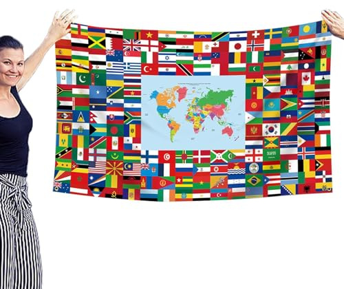 Bandera de bandera internacional, banderas de países del mundo | Bandera del mundo anti UV - Fondo de banderas de país para exteriores de 90x150 CM, fondo de pancarta ligero con ojales de