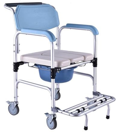 LIBRACTA Toilettenrollstuhl, 4 In 1 Toilettenstuhl Fahrbar ​Dusch Badehilfen Duschstuhl Mit Armlehne Und Rückenlehne Fahrbarer Toilettenrollstuhl Duschrollstuhl Nachtstuhl Bis 150 Kg