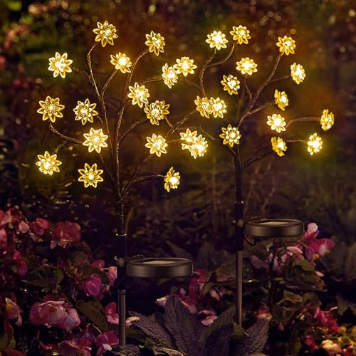 Micacorn Lampes Solaire Extérieur Jardin, Solaire Lotus Lumineuse 2 Pièces 2 Modes 40 LEDs Lampe Branche Solaire Etanche Lampes Solaires de Jardin pour Patio Mariage Noël Pelouse Décoration