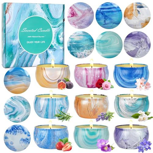 Set regalo candele profumate, 9 pezzi candele profumate con cera soia in barattoli per alleviare lo stress, candela naturale a stoppino profumata per signore regali di Natale profumati