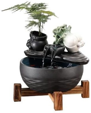Xumh2024-3 Fontana da Interni Feng Shui Tavolino da Salotto, Fontana Decorativa da Tavolo, Elementi d'Acqua, Ornamenti da Tavolo con Acqua Corrente, Acquario in Ceramica Home Fontana