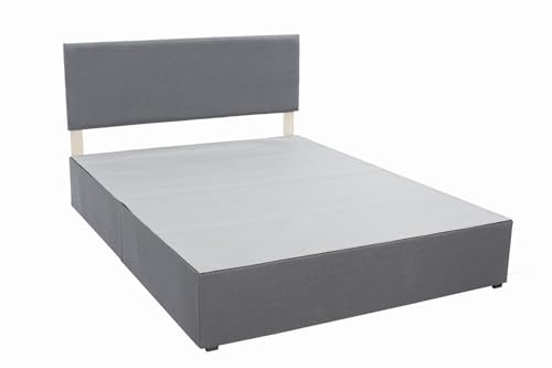 Panana Grey Divan Double Bed Linen Fabric Divan Bed Frame With/without Headboard Storage Drawers (with Headboard, No Drawer, 4FT6 Double)