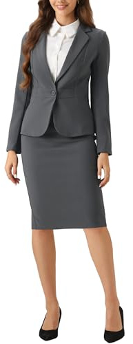 Allegra K Women's 2 Piece Suit Skirt Set Business Casual Outfits Long Sleeve Blazer and Pencil Skirt Small Dark Gray