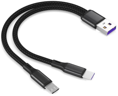CHXINGCHEN 2 in 1 USB C and Micro USB Charger Cable[20CM], 5A USB Type C Nylon Braided Fast Charging Cable Compatible with Micro and Type-C devices such as Samsung, Huawei, Xiaomi, etc (BK)