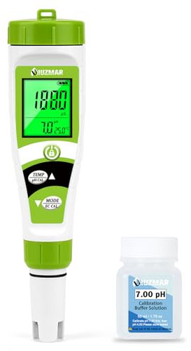 UIUZMAR Pool pH Messgerät Wasser, pH EC Messgerät Grow, Digitales pH EC PPM Temperaturtester mit pH7.0 Kalibrierlösung für Pool, Whirlpool, Hydrokultur, Trinkwasser, Aquarium, Bierherstellung