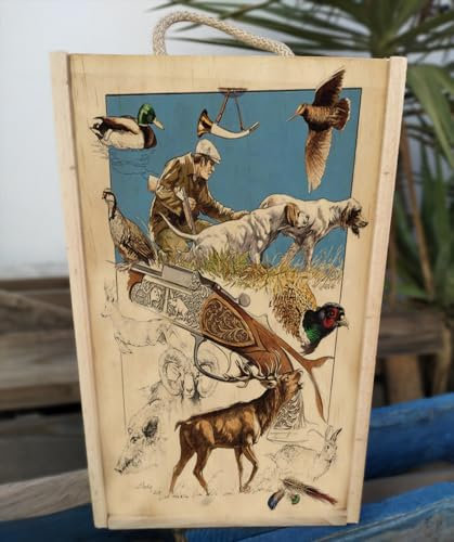 Fábrica de Regalos Mágicos | Caja de madera con copa de balon incluida con motivos de caza, totalmente personalizada para cualquier regalo en cualquier momento