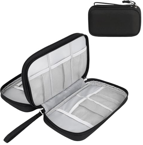 Simpolor Travel Cable Organiser Bag,Double Layer Tech Pouch for Charger,Lightweight Carry Case Travel Essentials Gadget Bag for Business Trip,Office & Daily Use,Accessories Storage Cable Bag-Black